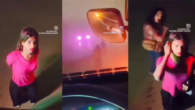 Beautiful girl Pussy showing her truck driver on the road